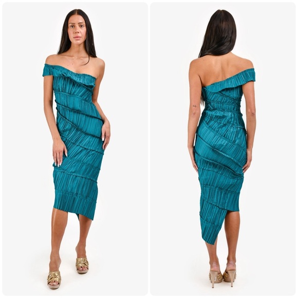 New! Cult Gaia Livia One Shoulder Asymmetric Gown in Deep Teal Seamoss 🌊🐚 XS - Picture 1 of 16